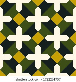 Crosses, checks, figures seamless pattern. Folk background. Ancient mosaic. Geometric wallpaper. Tribal motif. Geometric ornament. Cross, square shapes. Ethnical textile print, abstract. Ethnic vector