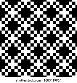 Crosses, checks ornament. Cross shapes, squares backdrop. Folk wallpaper. Embroidery background. Seamless pattern. Ethnic mosaic. Tribal motif. Digital paper, textile print, abstract. Vector artwork.