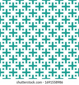 Crosses, checks ornament. Tribal motif. Folk wallpaper. Embroidery background. Cross shapes, squares backdrop. Ethnic mosaic. Seamless pattern. Digital paper, textile print, abstract. Vector artwork