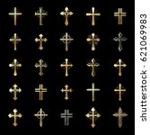 Crosses of Christianity Religion emblems set. Heraldic Coat of Arms decorative logos isolated vector illustrations collection.