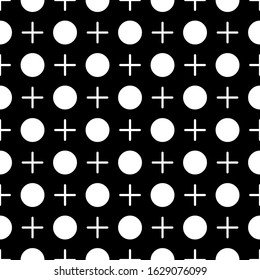 Crosses, circles seamless pattern. Geometrical print. Cross, circular shapes ornament. Ethnic wallpaper. Folk background. Tribal backdrop. Vector artwork. Digital paper, textile print, abstract image.