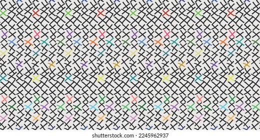 Crosses drawn with a light blue felt-tip pen. Vector seamless print for various surfaces. Stylish print for textiles, pillows, notebooks, cups, wallpapers, packaging, digital backgrounds.