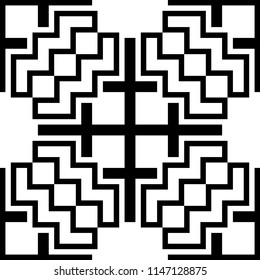 Crosses, figures pattern. Spanish ethnic ornament. Tribal motif. Linear abstract background. Folk wallpaper. Repated shapes backdrop. Digital paper, textile print, web design. Seamless artwork image