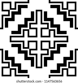 Crosses, figures pattern. Tribal motif. Spanish ethnic ornament. Linear abstract background. Folk wallpaper. Repated shapes backdrop. Digital paper, textile print, web design. Seamless artwork image
