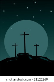 crosses in the hill at night	