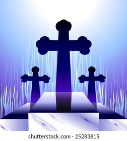 crosses in the hill with radiant beam light	
