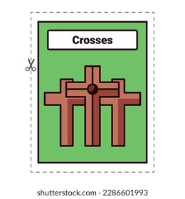 crosses icon with frame dotted . christian flashcard . vector illustration