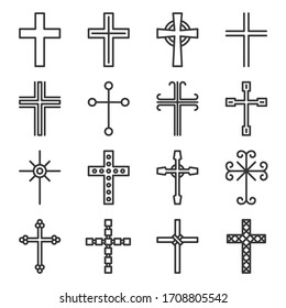 Crosses Icons Set on White Background. Line Style Vector