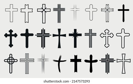 Crosses Icons Set on White Background. Line Style Vector