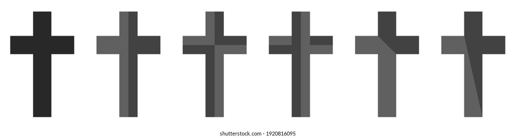 Crosses icons set. Vector set of trendy Christian crosses. Set of gray crosses isolated on white background. Icons for graphic design, website. Religion symbols set. Vector illustration.