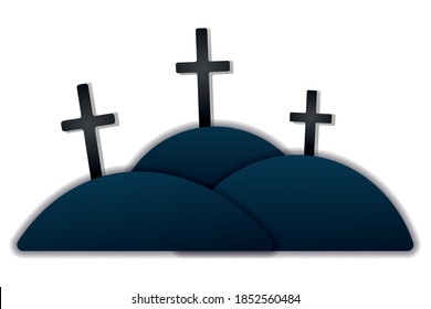 Crosses. Memorial to memory. Silhouettes. Vector illustration. Isolated white background. Cutout style. Gloomy shadows. Halloween symbol. Grave in the cemetery. Religious symbol. All Saints Day. 