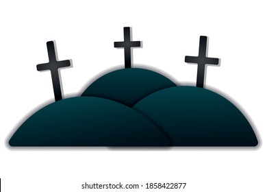 Crosses. Memorial to memory. Silhouettes. Vector illustration. Isolated white background. Cutout style. Gloomy shadows. Halloween symbol. Grave in the cemetery. Religious symbol. All Saints Day.