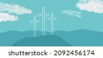 Crosses on faith hill religion holiday vector background. Lenten season Christian symbol. Sacrament biblical church cross. Catholic bible Holy week design element. Religion sign template illustration