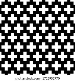 Crosses pattern background.Black and white geometric seamless vector pattern.Seamless geometric monochrome cross pattern