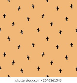 Crosses pattern. Seamless abstract pattern. Orange template. Religion, Halloween or death theme.