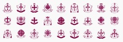 Crosses Secrets Emblems Vector Emblems Big Set, Christian Religion Heraldic Design Elements Collection, Classic Style Heraldry Symbols, Antique Designs.