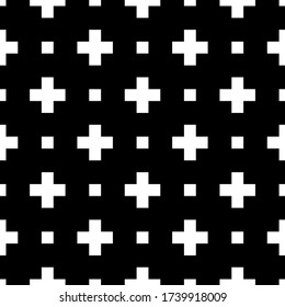 Crosses, squares, checks ornament. Seamless pattern. Folk wallpaper. Geometric background. Tribal motif. Geometrical ornate. Ethnic backdrop. Ethnical image. Textile print, abstract. Vector art