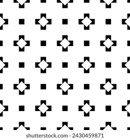 Crosses, squares, checks ornament. Seamless pattern. Folk wallpaper. Geometric background. Tribal motif. Geometrical ornate. Ethnic backdrop. Textile print, abstract. Ethnical image. Vector art