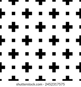 Crosses, squares, checks ornament. Seamless pattern. Geometric background. Tribal motif. Folk wallpaper. Geometrical ornate. Ethnic backdrop. Ethnical image. Textile print, abstract. Vector art