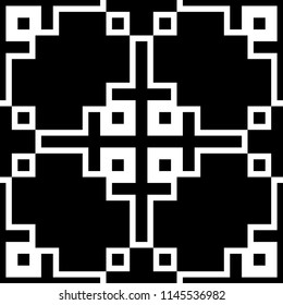 Crosses, squares motif. Minimalist linear ornament. Repated signs, symbols background. Modern symmetric simple tile. Digital paper, textile print, surface texture. Seamless abstract pattern. Vector
