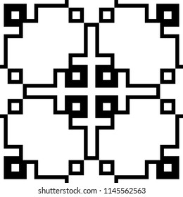 
Crosses, squares motif. Minimalist linear ornament. Repated signs, symbols background. Modern symmetric simple tile. Digital paper, textile print, surface texture. Seamless abstract pattern. Vector.