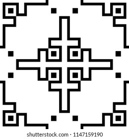 Crosses, squares pattern. Spanish ethnic ornament. Tribal motif. Linear abstract background. Repated figures backdrop. Folk wallpaper. Digital paper, textile print, web design. Seamless art work
