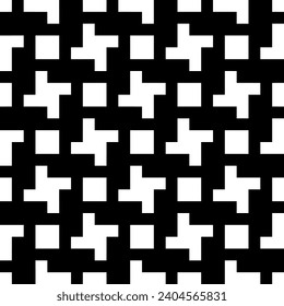 Crosses, squares seamless pattern. Checks, cross shapes ornate. Folk wallpaper. Geometric background. Tribal motif. Ethnic ornament. Textile print, web design, geometry abstract. Geometrical vector.