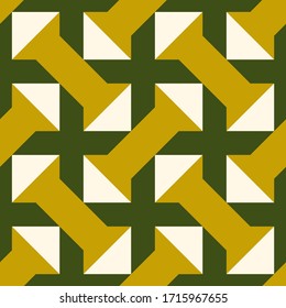 Crosses, triangles, figures seamless pattern. Ethnic ornament. Folk background. Geometric wallpaper. Tribal motif. Ancient mosaic. Cross, triangle, column shapes. Ethnical textile print, abstract.