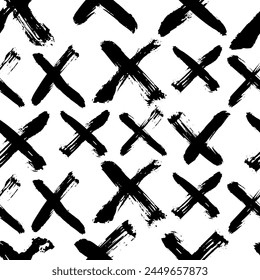 Crosses vector seamless pattern. Hand drawn cross and plus sign. Pastel color paint brush strokes geometrical pattern for wallpaper, web page background, textile design, graphic design.