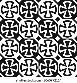 Crosses in white and black, abstract chess board, or seamless pattern.