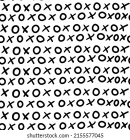 Cruces y ceros sobre un fondo cuadrado blanco. Papel de textura para los collages. Patrón blanco y negro impecable. Boho. Se utiliza para imprimir en papel, tela, embalaje, papel pintado. Eps10.