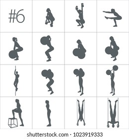 Crossfit concept. Vector silhouettes of people doing fitness and crossfit workouts in many different position. Active and healthy life concept