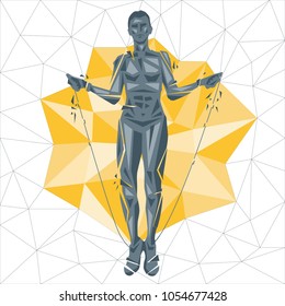 Crossfit concept. Vector silhouettes of woman doing fitness and crossfit workouts in many different position. Active and healthy life concept