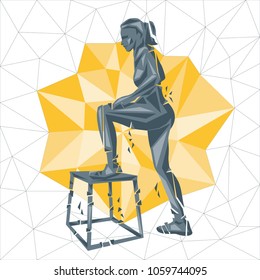 Crossfit concept. Vector silhouettes of woman doing fitness and crossfit workouts in many different position. Active and healthy life concept