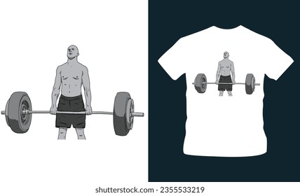 crossfit and man lifting weights hand drawn t-shirt design editable template