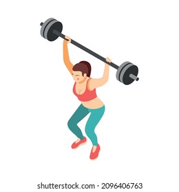 Crossfit workout isometric composition with character of female athlete performing exercise vector illustration