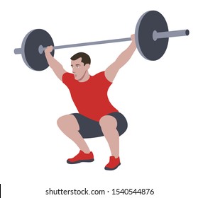 CrossFit workout training for open games championship. Sport man training Olympic heavy weight barbell squat snatch exercise in the gym for healthy beautiful body shape motivation. svg