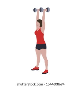 CrossFit workout training for open games championship. Sport woman training two dumbbell snatch push press exercise in the gym for healthy beautiful body shape motivation.