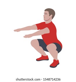 CrossFit workout training for open games championship. Sport man training air squats exercise in the gym for healthy beautiful body motivation.