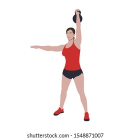 CrossFit workout training for open games championship. Sport girl training one arm kettlebell snatch exercise in the gym for healthy beautiful body shape motivation. svg