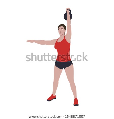CrossFit workout training for open games championship. Sport girl training one arm kettlebell snatch exercise in the gym for healthy beautiful body shape motivation.