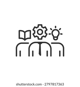 Cross-functional team, linear icon. Teamwork with diverse skills and roles. Line with editable stroke.