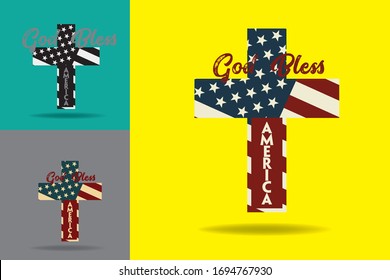 Cross-God Bless America Vector Design Concept.