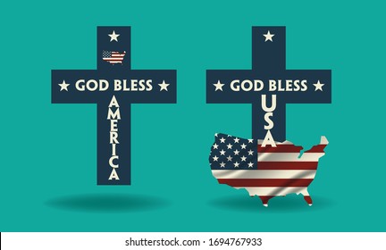 Cross-God Bless America Vector Design Concept.