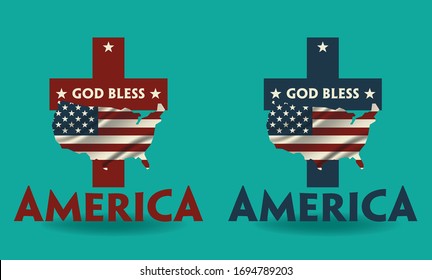 Cross-God Bless America Vector Design Concept.