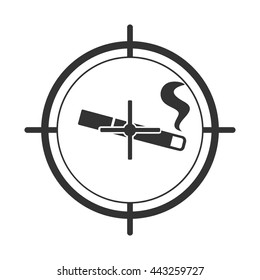 Crosshair icon targeting cigarette. Flat vector illustration in black on white background. EPS 10