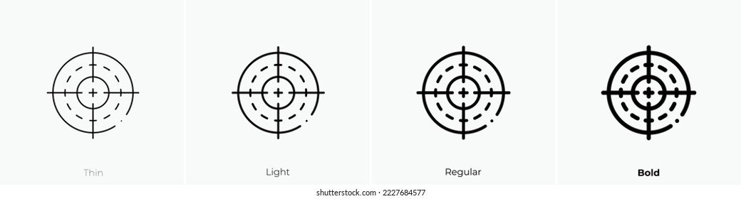 crosshair icon. Thin, Light Regular And Bold style design isolated on white background