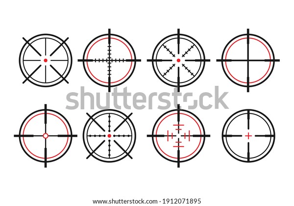 Crosshair icons set\
for computer games shooters or original mouse cursors pointers for\
computer programs. Sixteen vector target aim symbols. Circles and\
rounded squares\
buttons.