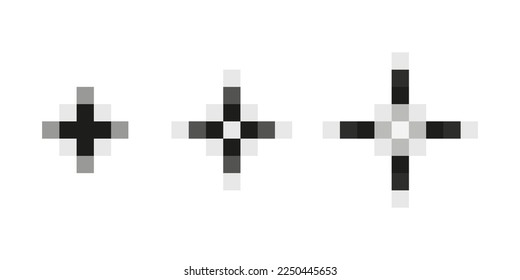 Crosshair pixel vector icon. Shooting cross for game inerface design.