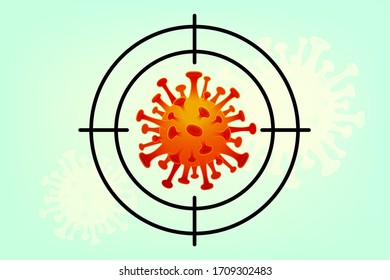 Crosshair targeting a coronavirus over light background. Pandemic combat concept vector illustration.